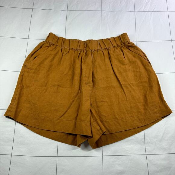 Everlane Shorts Womens Medium Orange Brown Linen Boxer Relaxed Pull On Travel - Picture 3 of 14